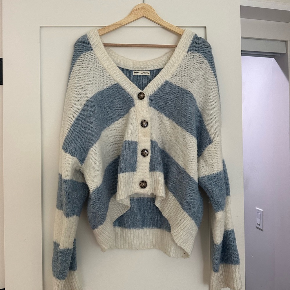 Blue and White Striped Women's Sweater